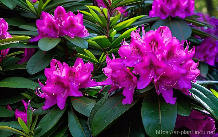철쭉과 진달래 차이점 - **A Majestic Rhododendron in Full Bloom:**
    "A close-up, high-definition photograph of a magnific...
