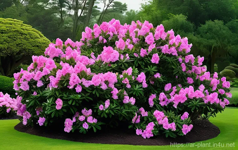철쭉과 진달래 차이점 - **Vibrant Azaleas Gracing a Garden Path:**
    "A picturesque garden scene featuring a charming, den...