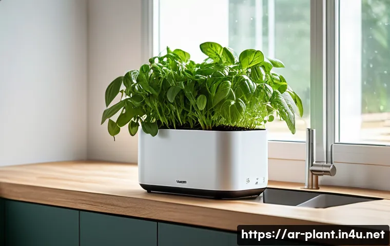 식물 전용 스마트 화분 추천 - **Image Prompt 1: Self-Watering Smart Pot in a Modern Kitchen**
    "A cozy, brightly lit modern kit...